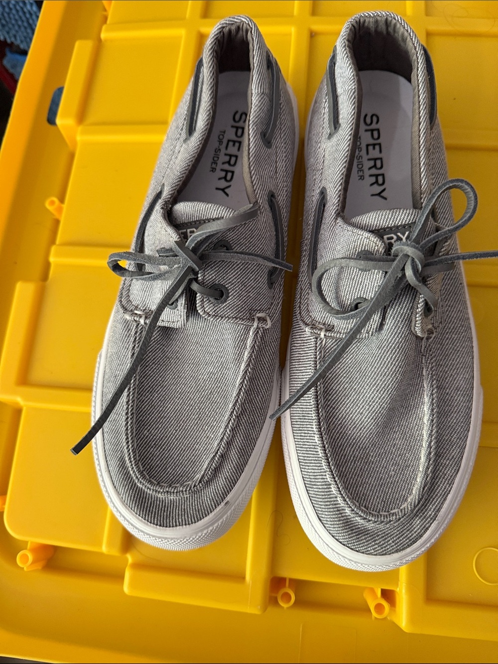 Sperry Light Gray Canvas 2-Eye Boat Shoes